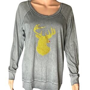 Curious Gypsy Christmas Long sleeve gold sequin deer size Large